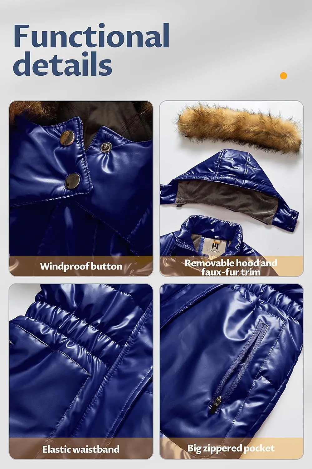 CREATMO US Girl's Long Length Winter Coat Parka Water Resistant Puffer Jacket With Fleece Lining