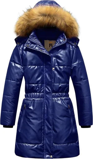 CREATMO US Girl's Long Length Winter Coat Parka Water Resistant Puffer Jacket With Fleece Lining