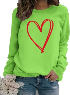 Crewneck Sweatshirts Women Valentine's Day Sweatshirt Love Heart Grahic Print Long Sleeve Pullover Casual Tops