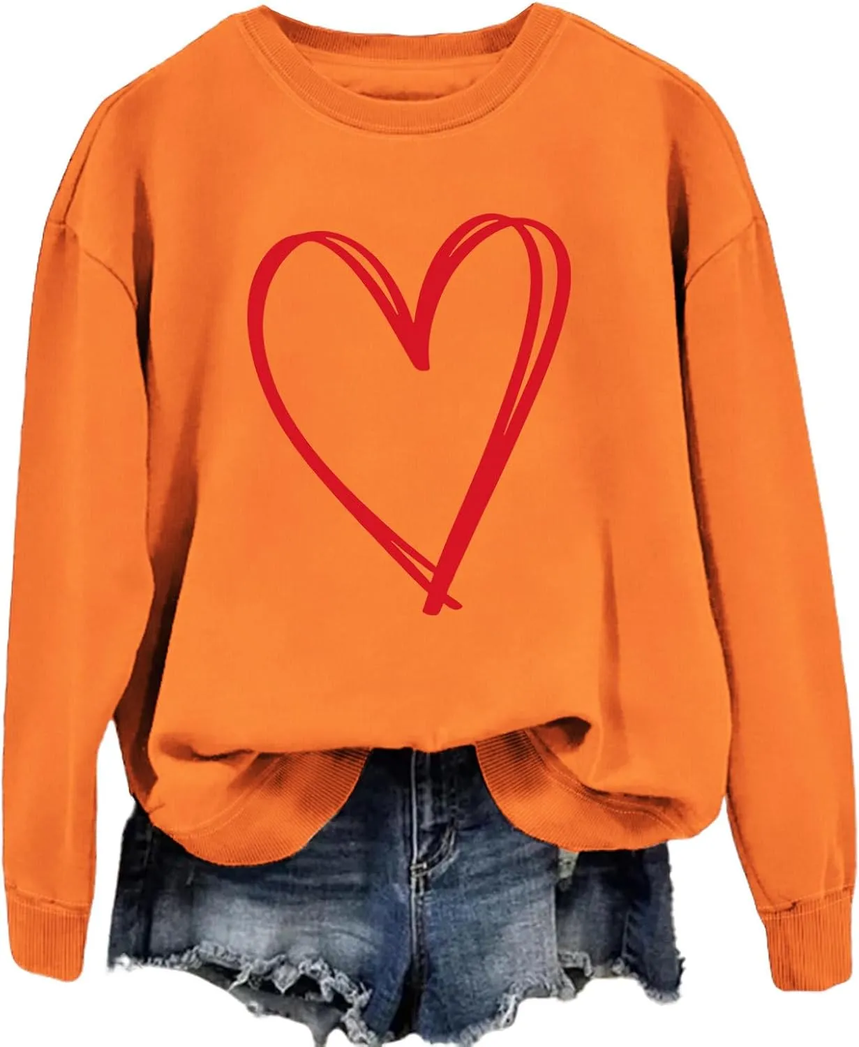 Crewneck Sweatshirts Women Valentine's Day Sweatshirt Love Heart Grahic Print Long Sleeve Pullover Casual Tops