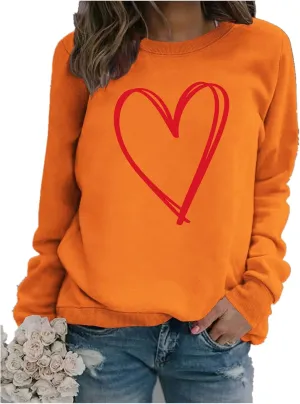 Crewneck Sweatshirts Women Valentine's Day Sweatshirt Love Heart Grahic Print Long Sleeve Pullover Casual Tops