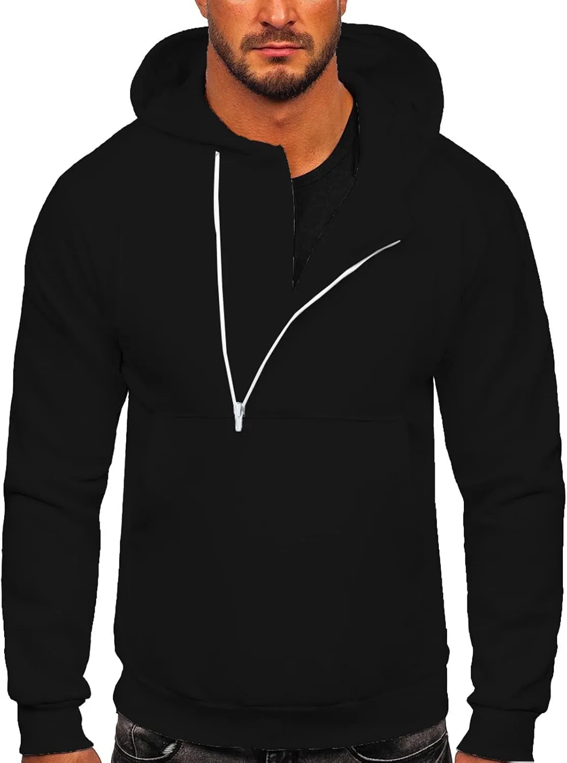 Ctreela Aesthetic Hoodies Sweatshirt for Men Designer Asymmetrical Pullover Tops Plus Size Workout Hoodie Half Zip Jackets