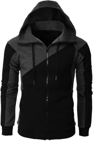 Ctreela Mens Fashion Color Block Hoodies Zip Up Jacket Workout Hooded Sweatshirts Slim-Fit Fall Lightweight Hoodie Coats