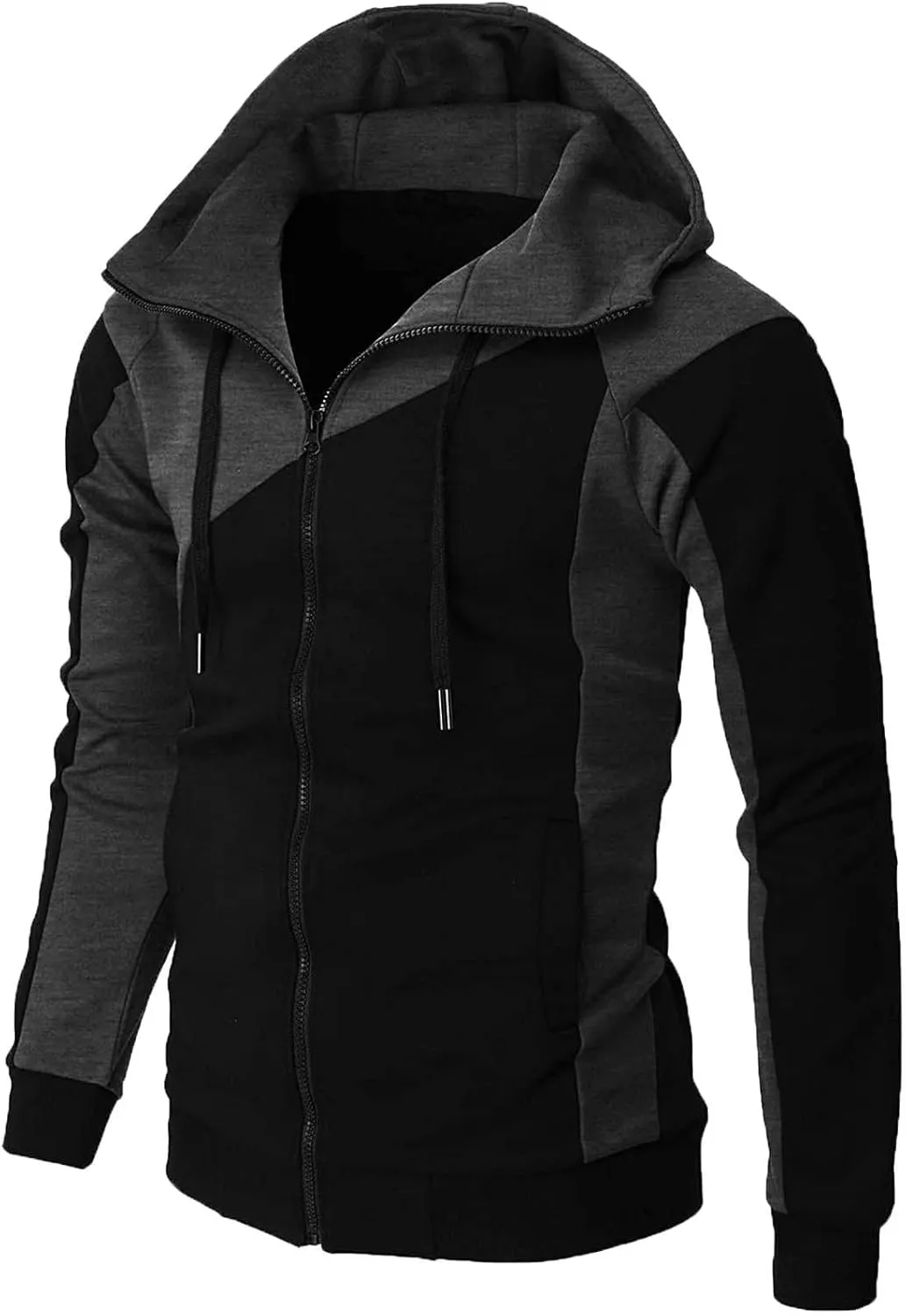Ctreela Mens Fashion Color Block Hoodies Zip Up Jacket Workout Hooded Sweatshirts Slim-Fit Fall Lightweight Hoodie Coats