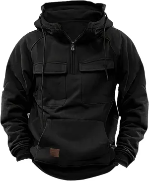 Ctreela Tactical Hoodie Coats for Men's Outdoor Windproof Hoodie Military Jacket Coat Sports Work 1/4 Zip Hooded Sweatshirts