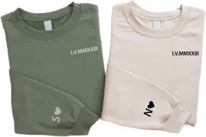 Custom Embroidered Roman Numeral Sweatshirt, Custom Matching Sweatshirts, Custom Sweatshirts for Women and for Couples Black