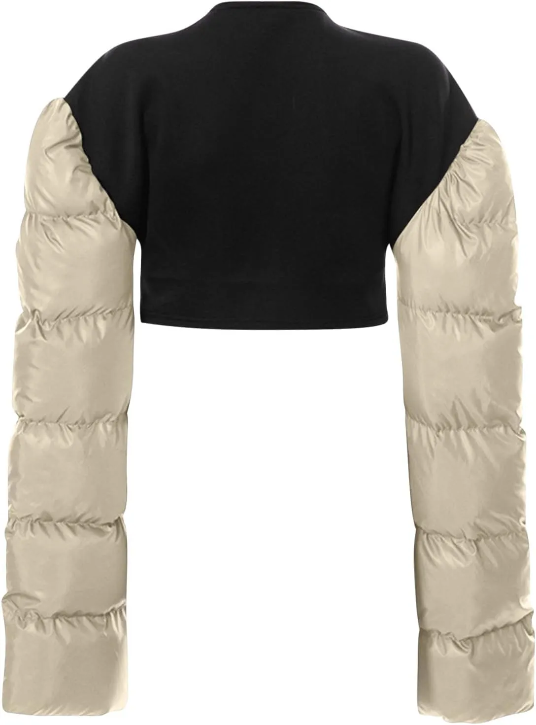 DASAYO Women's Puffy Long Sleeve Zip Cropped Puffer Jacket Color Block Quilted Puffy Down Coat Slouchy Winter Outwear Trendy