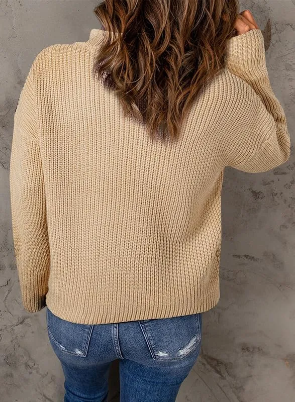 Dokotoo Womens Sweaters Long Sleeve 1/4 Zip Pullover Polo V Neck Dressy Casual Tops