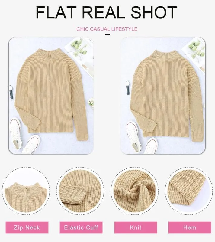 Dokotoo Womens Sweaters Long Sleeve 1/4 Zip Pullover Polo V Neck Dressy Casual Tops