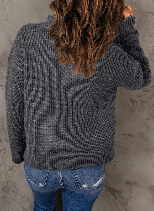 Dokotoo Womens Sweaters Long Sleeve 1/4 Zip Pullover Polo V Neck Dressy Casual Tops