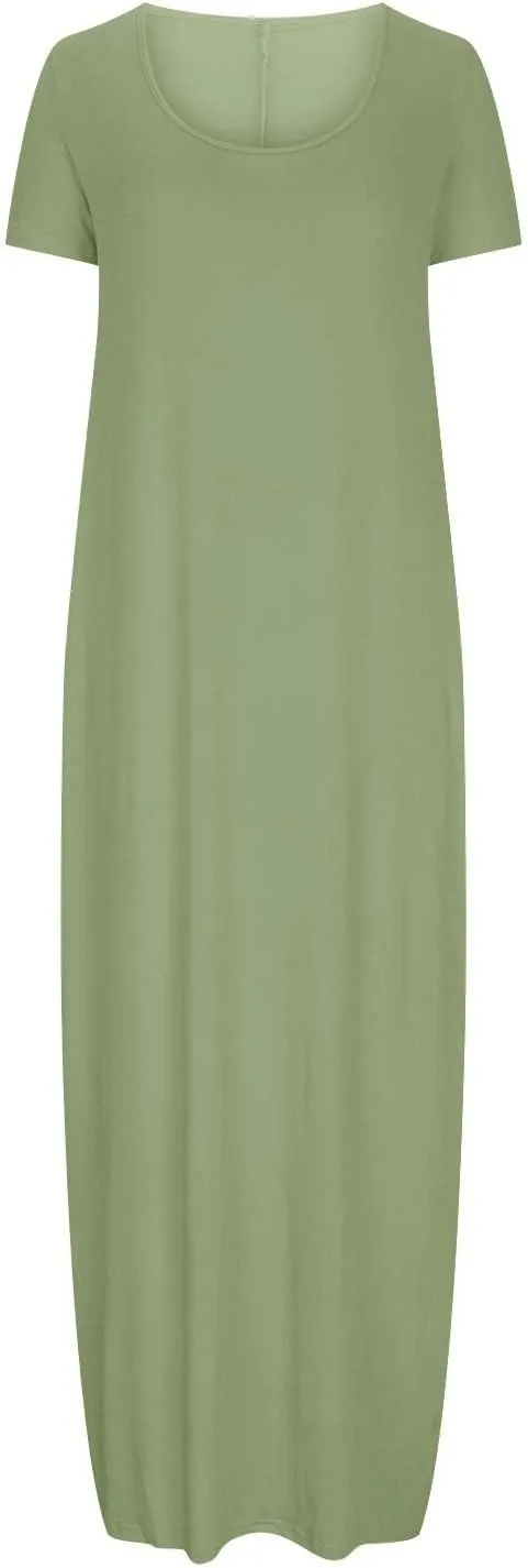 Dresses for Women 2025 Casual Summer Maxi Dresses Short Sleeve Round Neck Dress Plus Size Long Beach Vacation Sundress