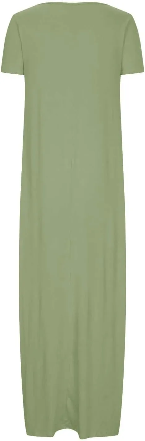 Dresses for Women 2025 Casual Summer Maxi Dresses Short Sleeve Round Neck Dress Plus Size Long Beach Vacation Sundress