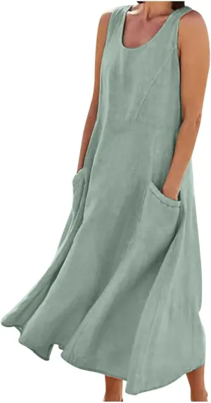 Dresses for Women Casual Summer Sleeveless Long Maxi Dress Trendy Beach Dress Linen Sundress Travel Vacation Outfits