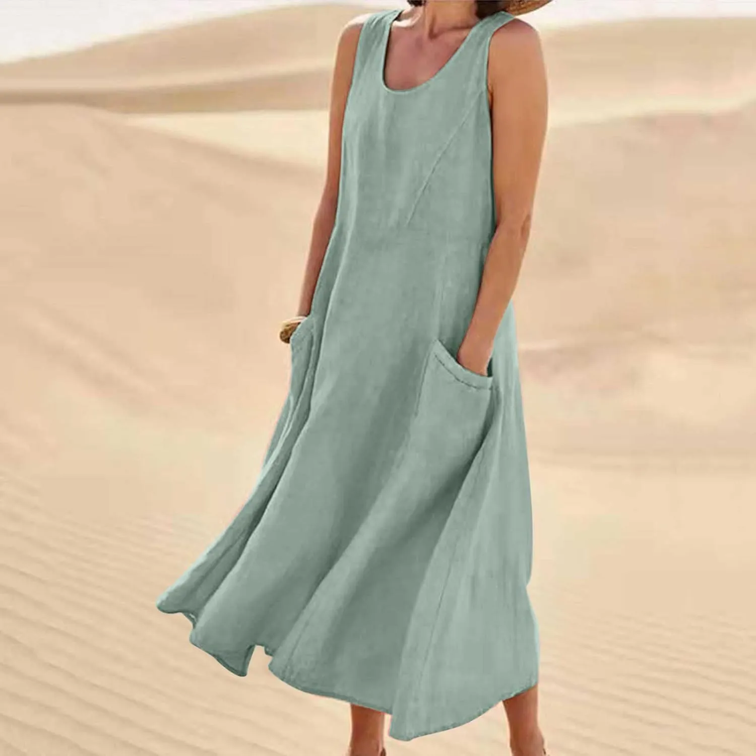 Dresses for Women Casual Summer Sleeveless Long Maxi Dress Trendy Beach Dress Linen Sundress Travel Vacation Outfits