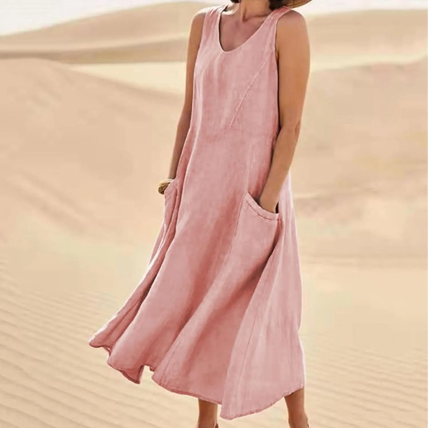 Dresses for Women Casual Summer Sleeveless Long Maxi Dress Trendy Beach Dress Linen Sundress Travel Vacation Outfits