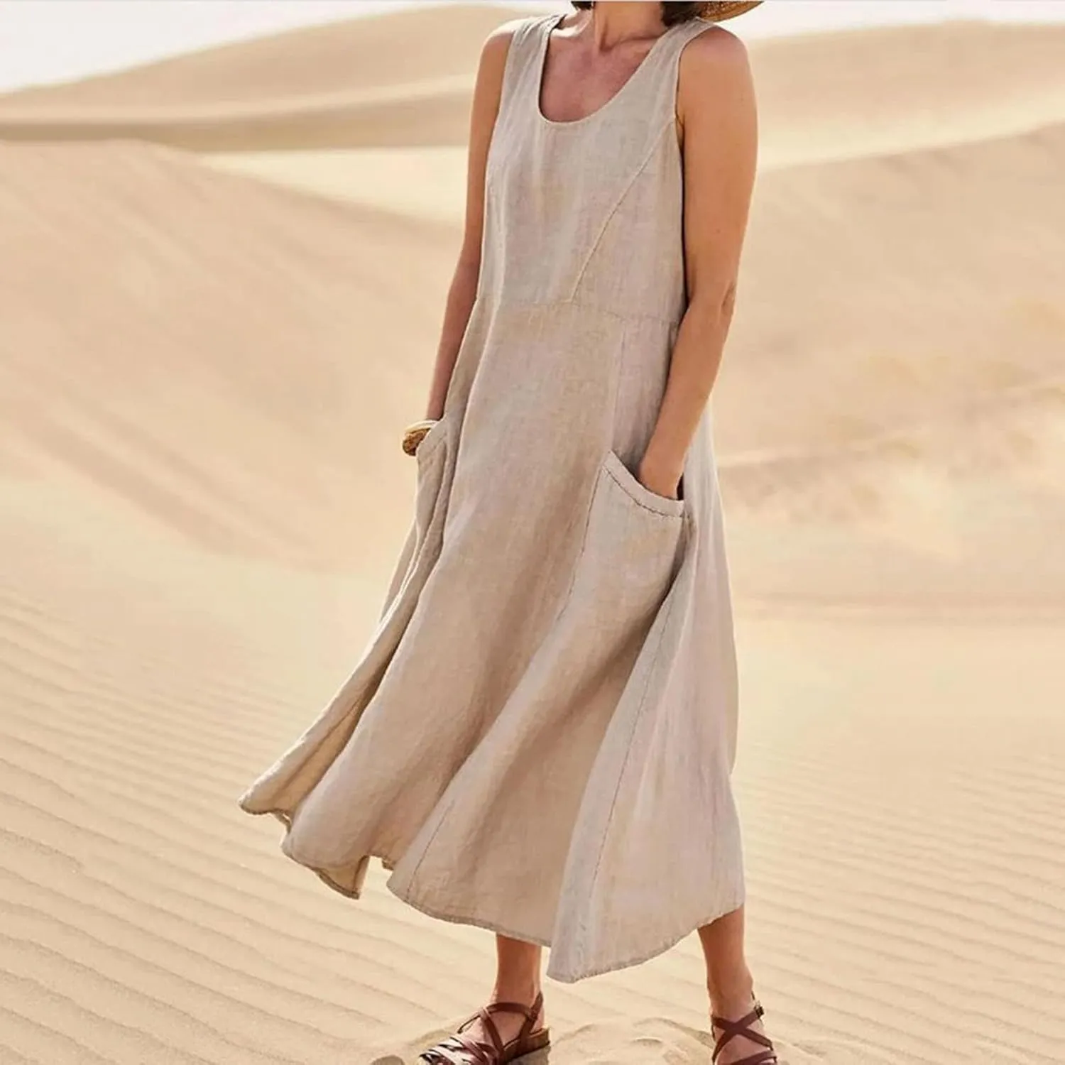 Dresses for Women Casual Summer Sleeveless Long Maxi Dress Trendy Beach Dress Linen Sundress Travel Vacation Outfits
