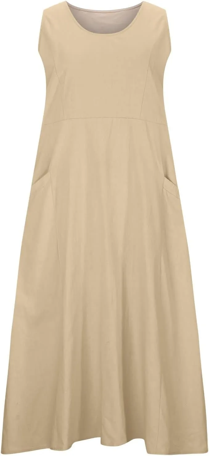 Dresses for Women Casual Summer Sleeveless Long Maxi Dress Trendy Beach Dress Linen Sundress Travel Vacation Outfits