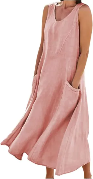 Dresses for Women Casual Summer Sleeveless Long Maxi Dress Trendy Beach Dress Linen Sundress Travel Vacation Outfits