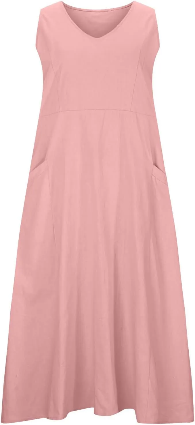 Dresses for Women Casual Summer Sleeveless Long Maxi Dress Trendy Beach Dress Linen Sundress Travel Vacation Outfits