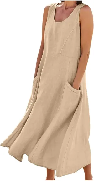 Dresses for Women Casual Summer Sleeveless Long Maxi Dress Trendy Beach Dress Linen Sundress Travel Vacation Outfits