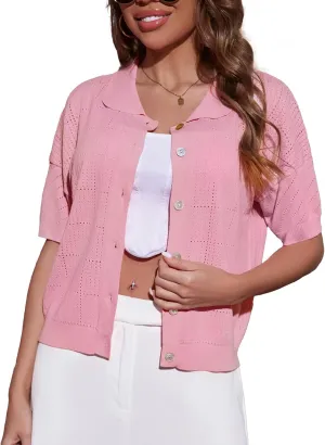DRESSTELLS Women's Summer Cardigans 2025 Spring Tops Knit Short Sleeve Blouse Business Casual Tops 2025