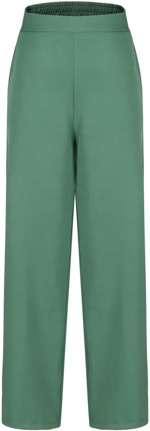 Dressy High Waist Wide Leg for Women Business Work Casual Pants Elegant Loose Fit Solid Straight Leg Trousers