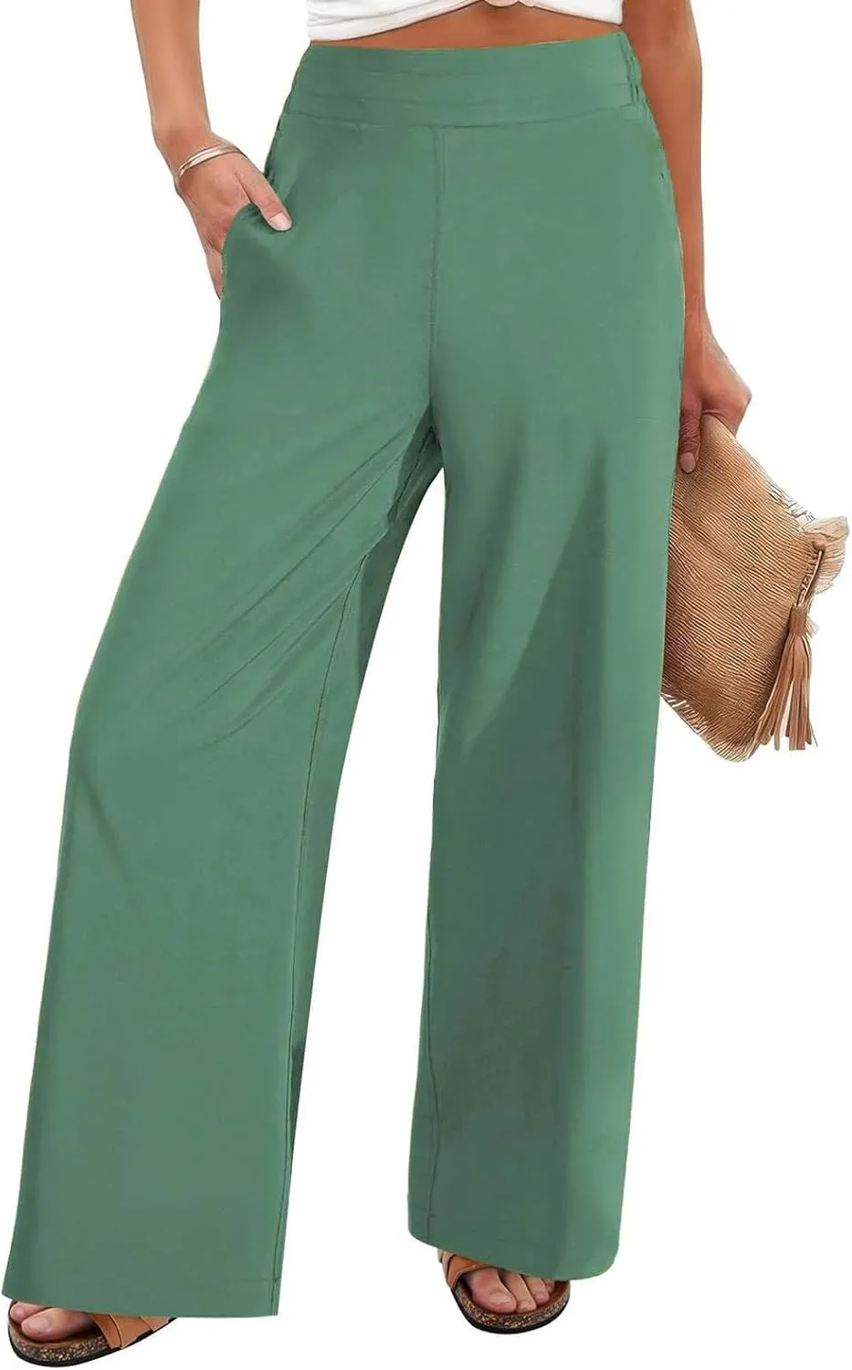 Dressy High Waist Wide Leg for Women Business Work Casual Pants Elegant Loose Fit Solid Straight Leg Trousers