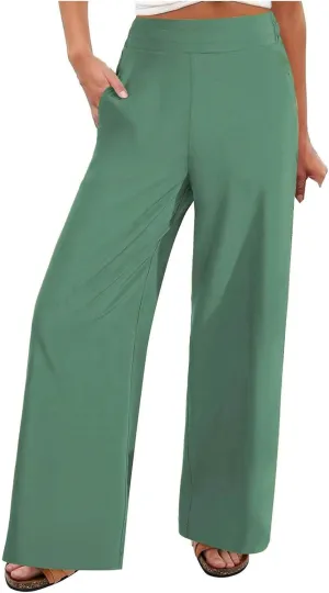 Dressy High Waist Wide Leg for Women Business Work Casual Pants Elegant Loose Fit Solid Straight Leg Trousers