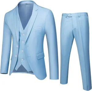 evzosrz Men Suits 3 Pieces Set Two Button Slim Fit Solid Color Jacket Tuxedo Formal Smart Wedding Business Casual Suit