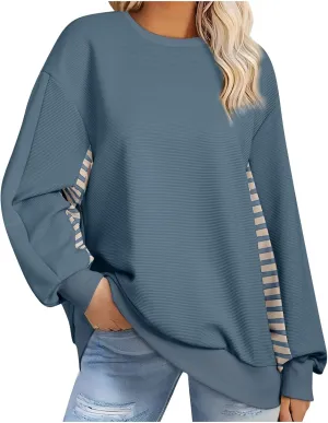 Fall Sweatshirts For Women Color Block Trendy Oversized Long Sleeve Shirts Casual Patchwork Pullover Sweatshirts Tops