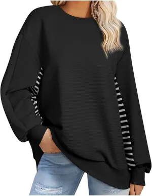 Fall Sweatshirts For Women Color Block Trendy Oversized Long Sleeve Shirts Casual Patchwork Pullover Sweatshirts Tops