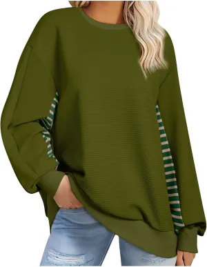 Fall Sweatshirts For Women Color Block Trendy Oversized Long Sleeve Shirts Casual Patchwork Pullover Sweatshirts Tops