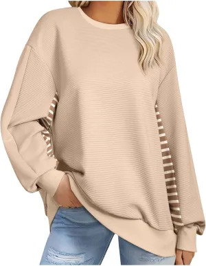 Fall Sweatshirts For Women Color Block Trendy Oversized Long Sleeve Shirts Casual Patchwork Pullover Sweatshirts Tops