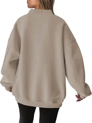 Fall Sweatshirts for Women Oversized Loose Fit V Neck Long Sleeve Solid Color Sweatshirts Fashion Workout Pullovers