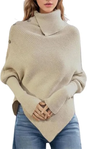 Fall Winter Outfits for Women Batwing Sleeve Turtleneck Pullover Knit Asymmetric Hem Oversized Sweaters Casual Jumper