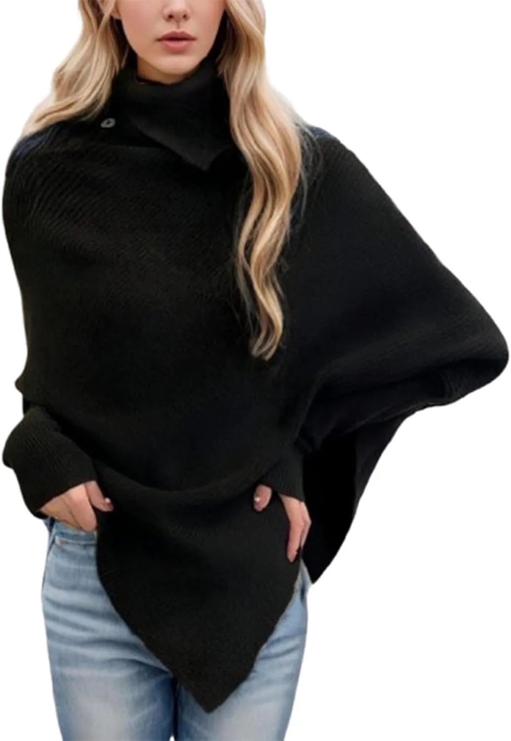 Fall Winter Outfits for Women Batwing Sleeve Turtleneck Pullover Knit Asymmetric Hem Oversized Sweaters Casual Jumper