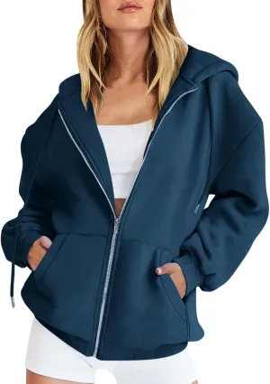 Fashion Sweatshirts for Women Zipper Open Front Y2K Hoodies Long Sleeve Fleece Pockets Hodded Sweatshirts Coats