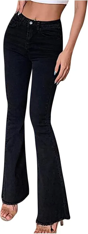 Flare Jeans for Women Bell Bottom Jeans Curvy Slim Fit Butt Lifting Denim Skinny Jeans Raw Hem Flare Denim Pants
