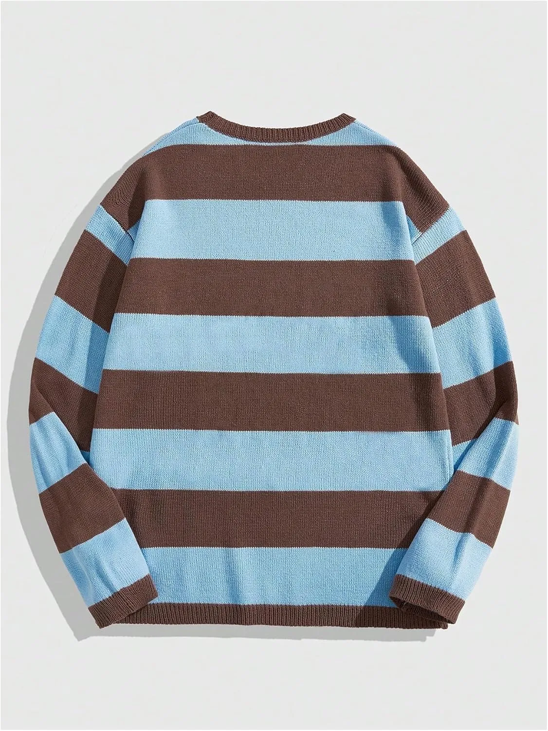 Floerns Men's Striped Pullover Sweater Colorblock Crew Neck Knit Casual Tops