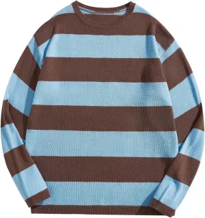 Floerns Men's Striped Pullover Sweater Colorblock Crew Neck Knit Casual Tops
