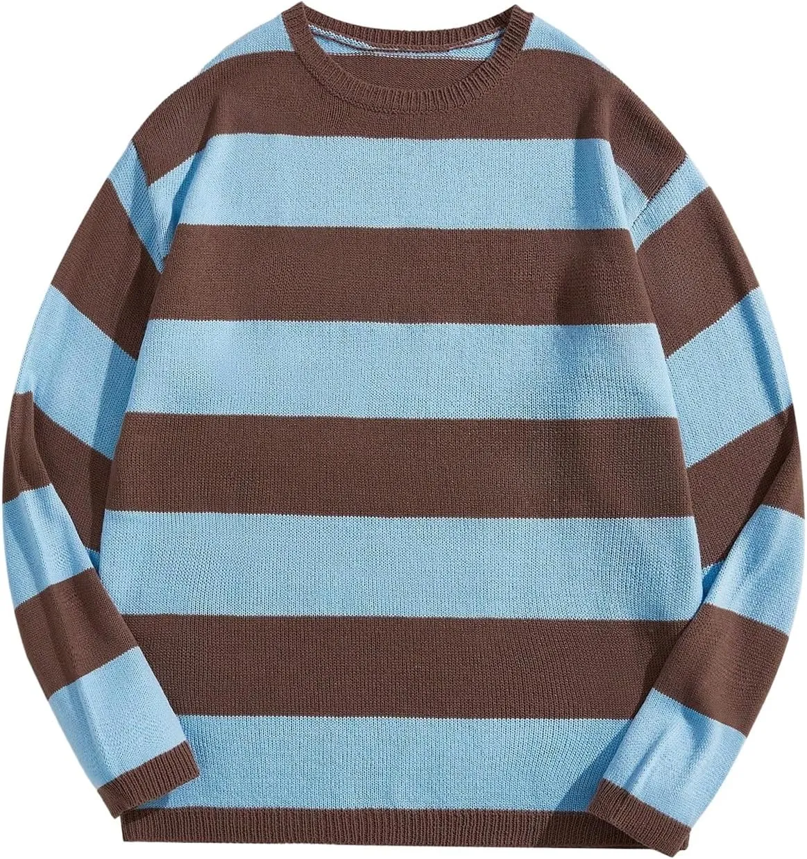 Floerns Men's Striped Pullover Sweater Colorblock Crew Neck Knit Casual Tops