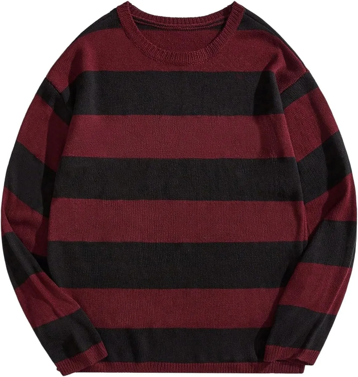 Floerns Men's Striped Pullover Sweater Colorblock Crew Neck Knit Casual Tops