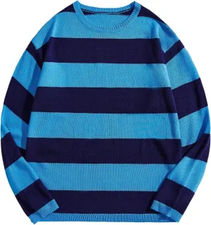 Floerns Men's Striped Pullover Sweater Colorblock Crew Neck Knit Casual Tops