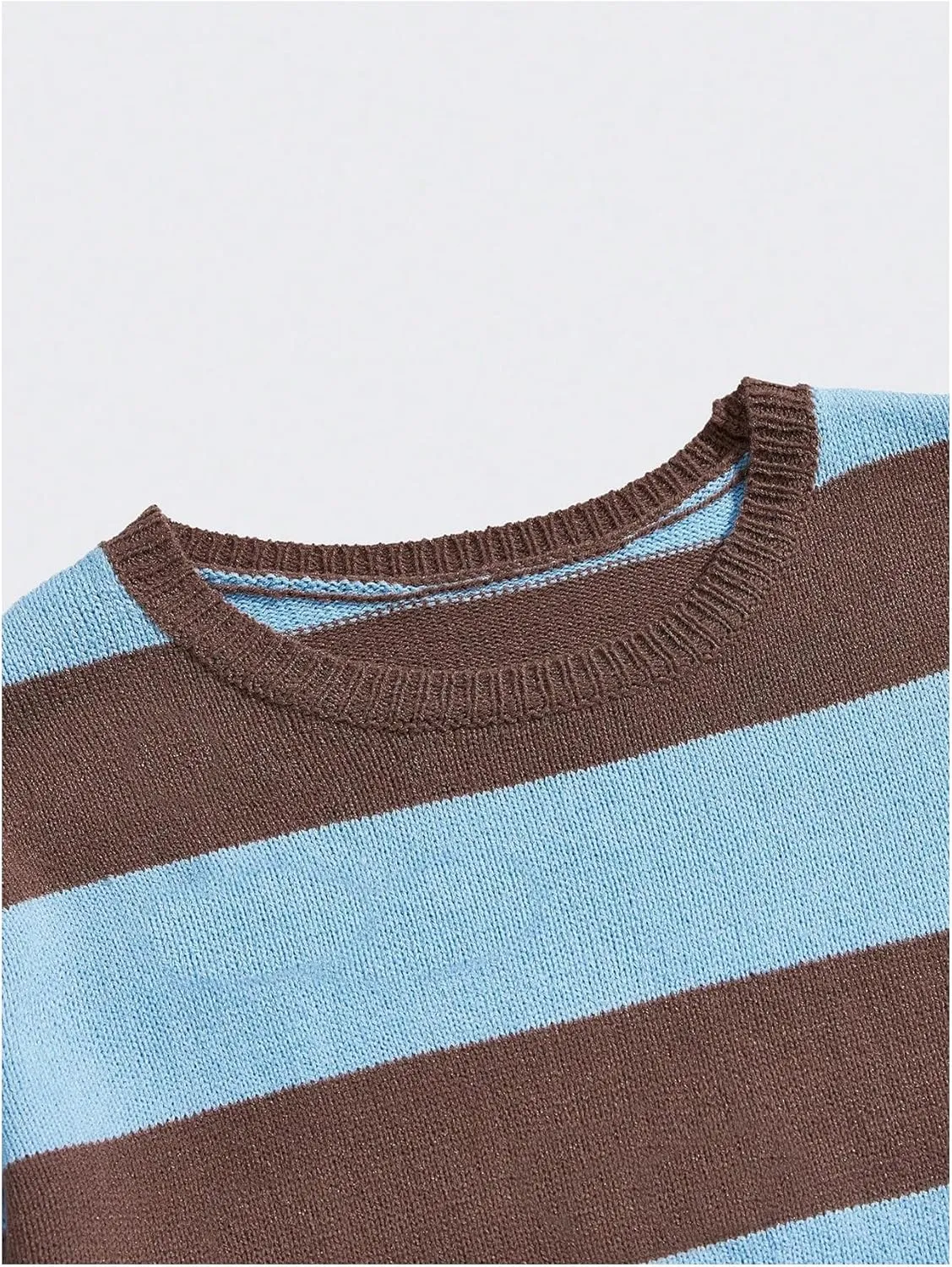 Floerns Men's Striped Pullover Sweater Colorblock Crew Neck Knit Casual Tops