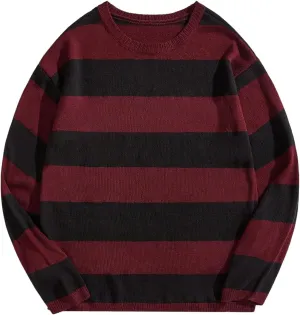 Floerns Men's Striped Pullover Sweater Colorblock Crew Neck Knit Casual Tops