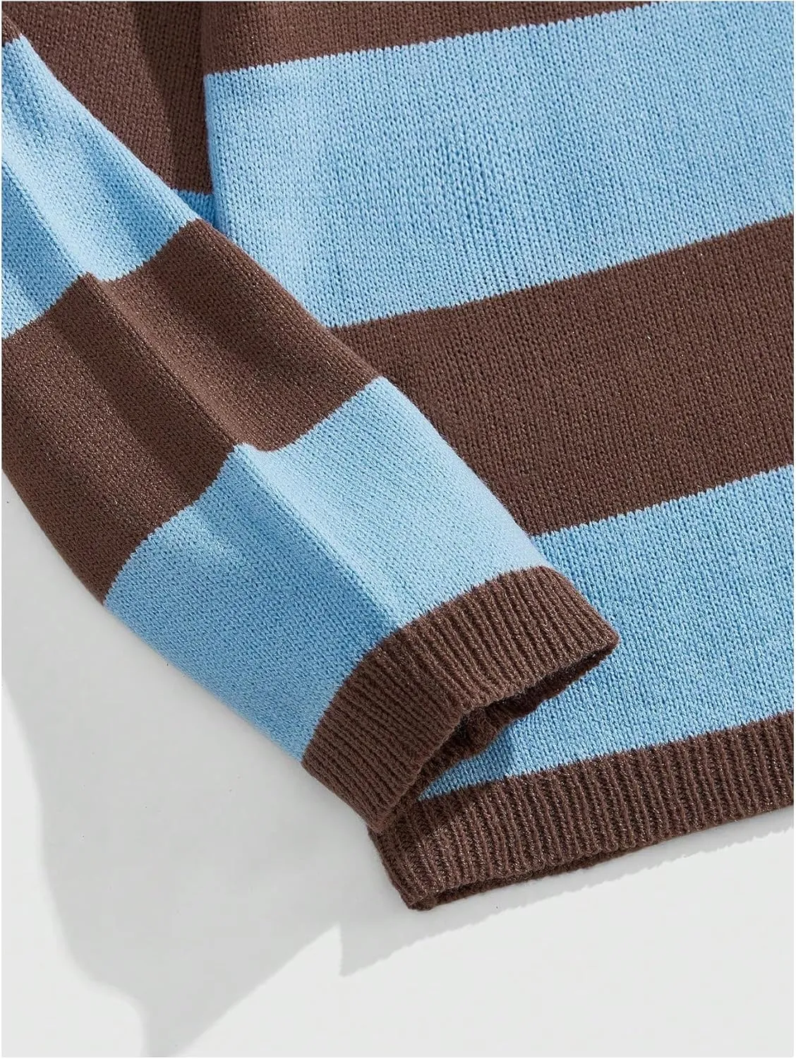 Floerns Men's Striped Pullover Sweater Colorblock Crew Neck Knit Casual Tops