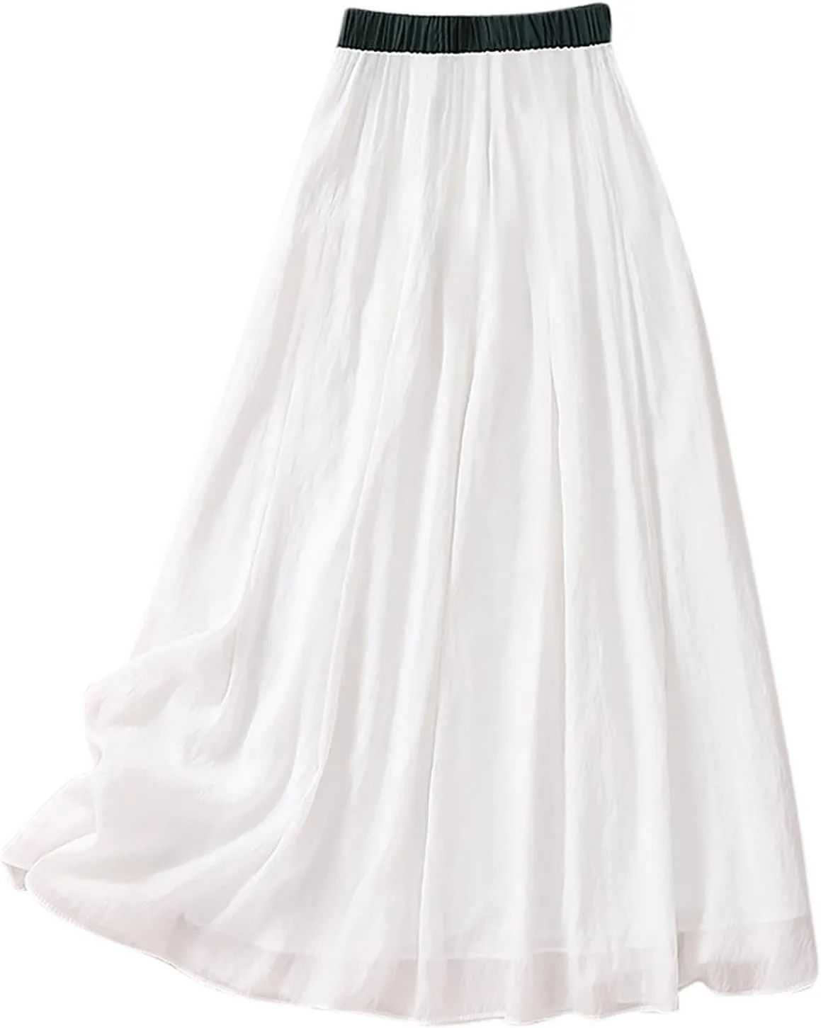 Flowy Midi Skirt for Women Elastic High Waisted Casual Tie-up Solid Color Summer A Line Waistband Skirts