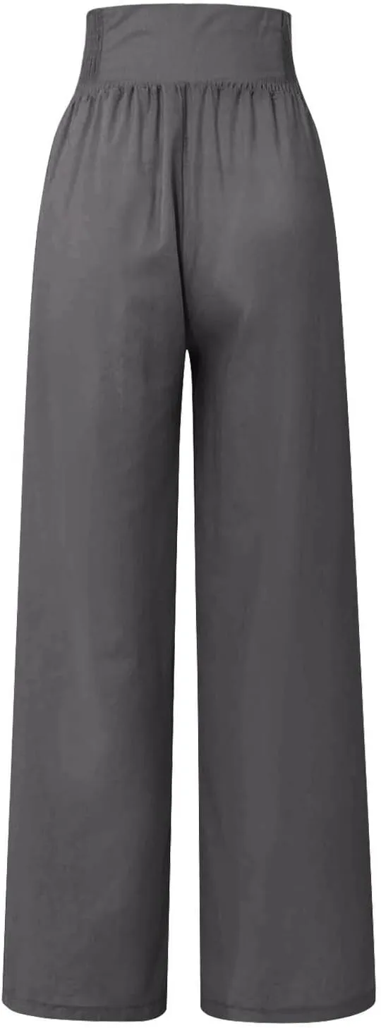 Flowy Pants for Women Wide Leg Beach Trousers Casual Summer Loose Fit Cotton Linen Yoga Palazzo Pants with Pockets