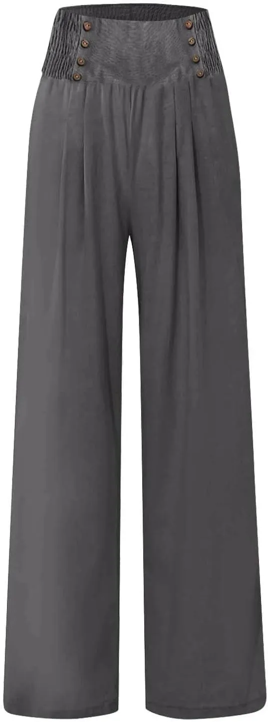 Flowy Pants for Women Wide Leg Beach Trousers Casual Summer Loose Fit Cotton Linen Yoga Palazzo Pants with Pockets