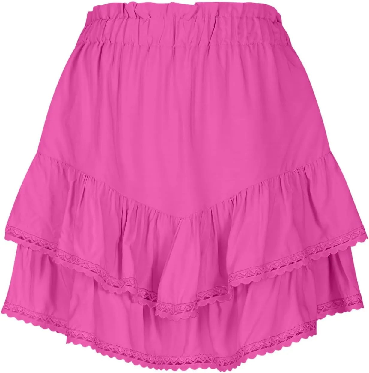 Flowy Summer Mini Skirt for Women Crochet Ruffle Elastic Waist Asymmetrical Hem Casual Short A Line Skirts